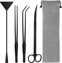 Aquarium Aquascape Tools Kit, 4 in 1 Anti-Rust Aquatic Plant Aquascaping Tool Stainless Steel Black Tweezers Scissors Spatula for Aquarium Tank Clean Fish Tank Aquascape Tools Sets (Black)