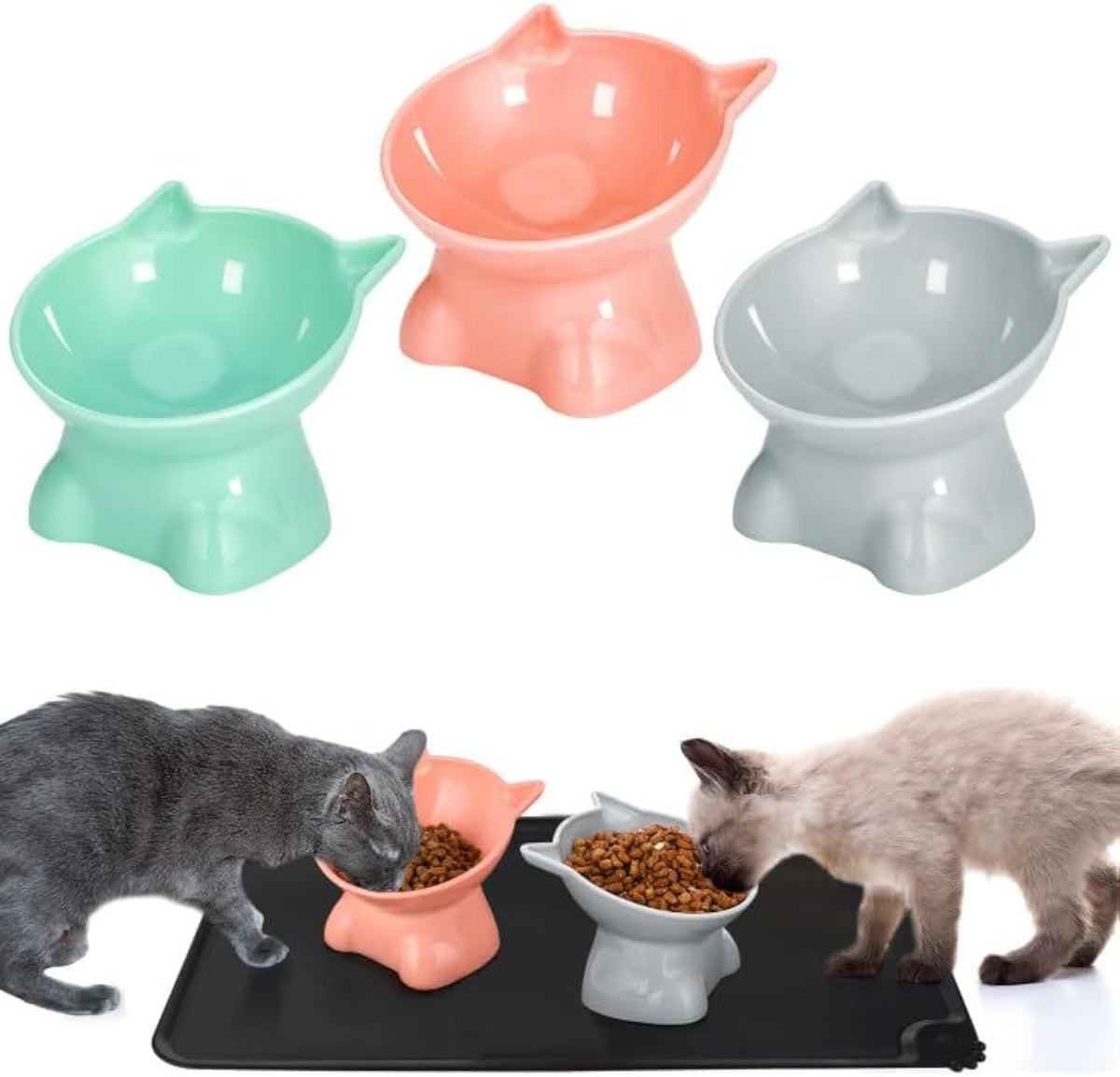 3 Pcs Raised Cat Bowl 15° Elevated Cat Food Bowl Tilted Cats Bowls - Classic