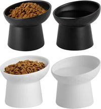 Elevated Cat Bowls, 15° Tilted Ceramic Raised Cat Food and Water Bowl Set, Whisker-Friendly - Black & White Mixed / 5.2 Inch (Pack of 4)