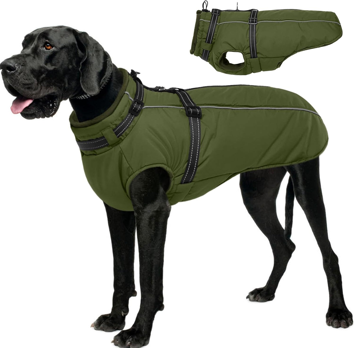 Dog Coat for Large Dogs Waterproof Dog Jacket with Harness Built in – Essentials for Dogs - XX-Large / Army Green