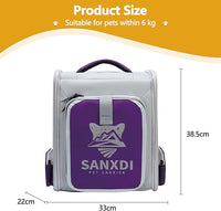 Expandable Pet Backpack, Cat Backpack with Breathable Mesh, Collapsible Soft Cat Travel Bag for Outdoor Hiking, Large Space Dog Backpack(Purple)