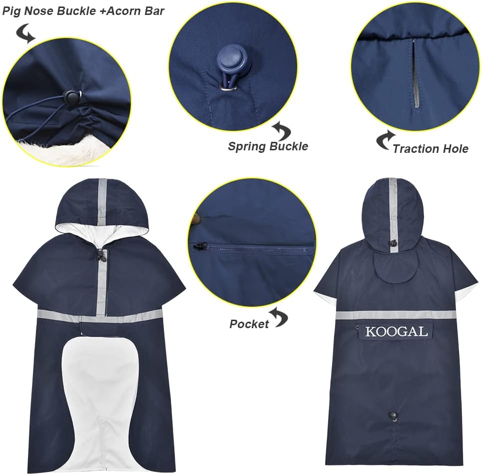 Dog Raincoat Waterproof Hooded, Medium Dogs - Navy Blue / 2XL-Fit for 20 to 33 pounds - image 2