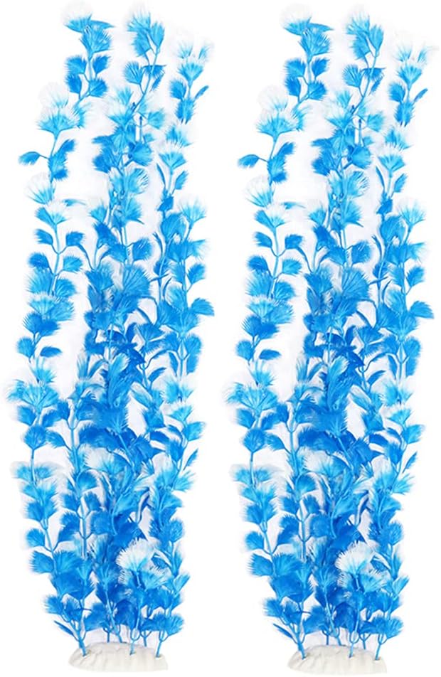 Pack of 2 Tall Blue Feather Aquarium Décor Plastic Plants Fake Plants