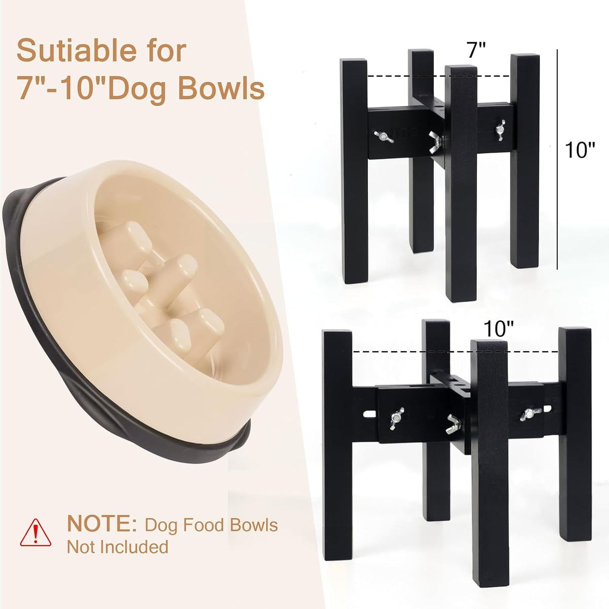 Adjustable Width Bamboo Elevated Dog Bowl Stand - Medium (10" High) / Black - image 15