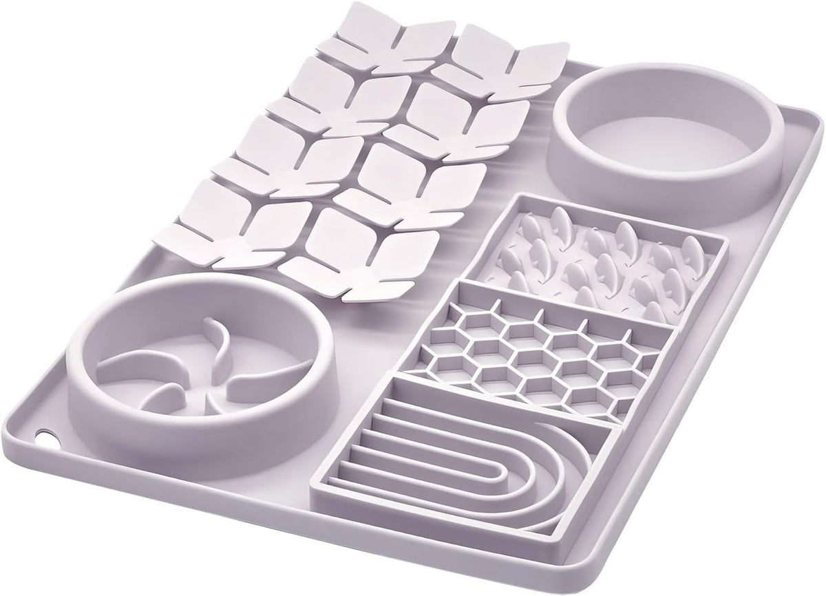 Slow Feeder Bowl, Silicone Lick Mat with Suction Cups for Dog Cat, Snuffle Mat for Pet Smell - Lavender Gray / Honeycomb 4in1