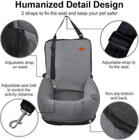 Dog Car Seat for Small Medium Dogs Up to 40lbs, Detachable Washable Soft Pet Booster Travel Bed for Front & Gray Seat with Safety Leash Belt