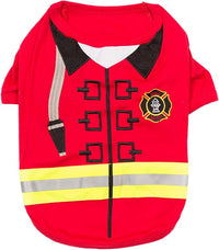 Parisian Pet Embroidered Firefighter Dog Costume - 100% Cotton & Polyester - Sleeved - Red - Large - Lightweight