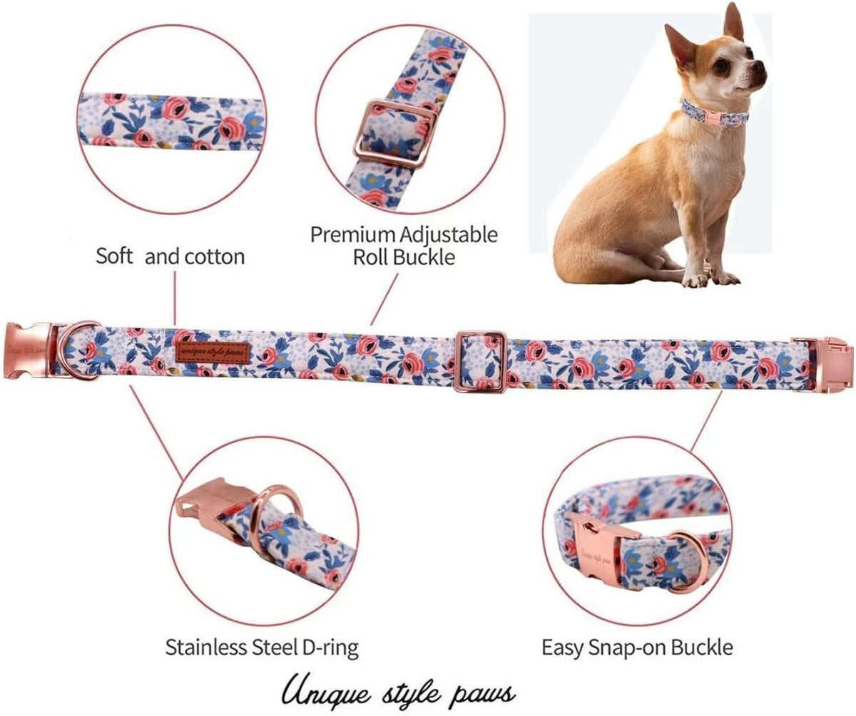Dog Collar With Metal Buckle, Red Rose Flower Gift for Small - blue flower / M - image 2