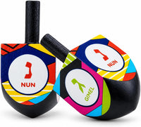 The Dreidel Company multi-colored hand painted wooden dreidels with Hebrew letters, 4-pack
