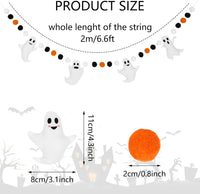 Whaline Halloween ghost felt banner with white ghosts in different expressions and black and orange  - view 6