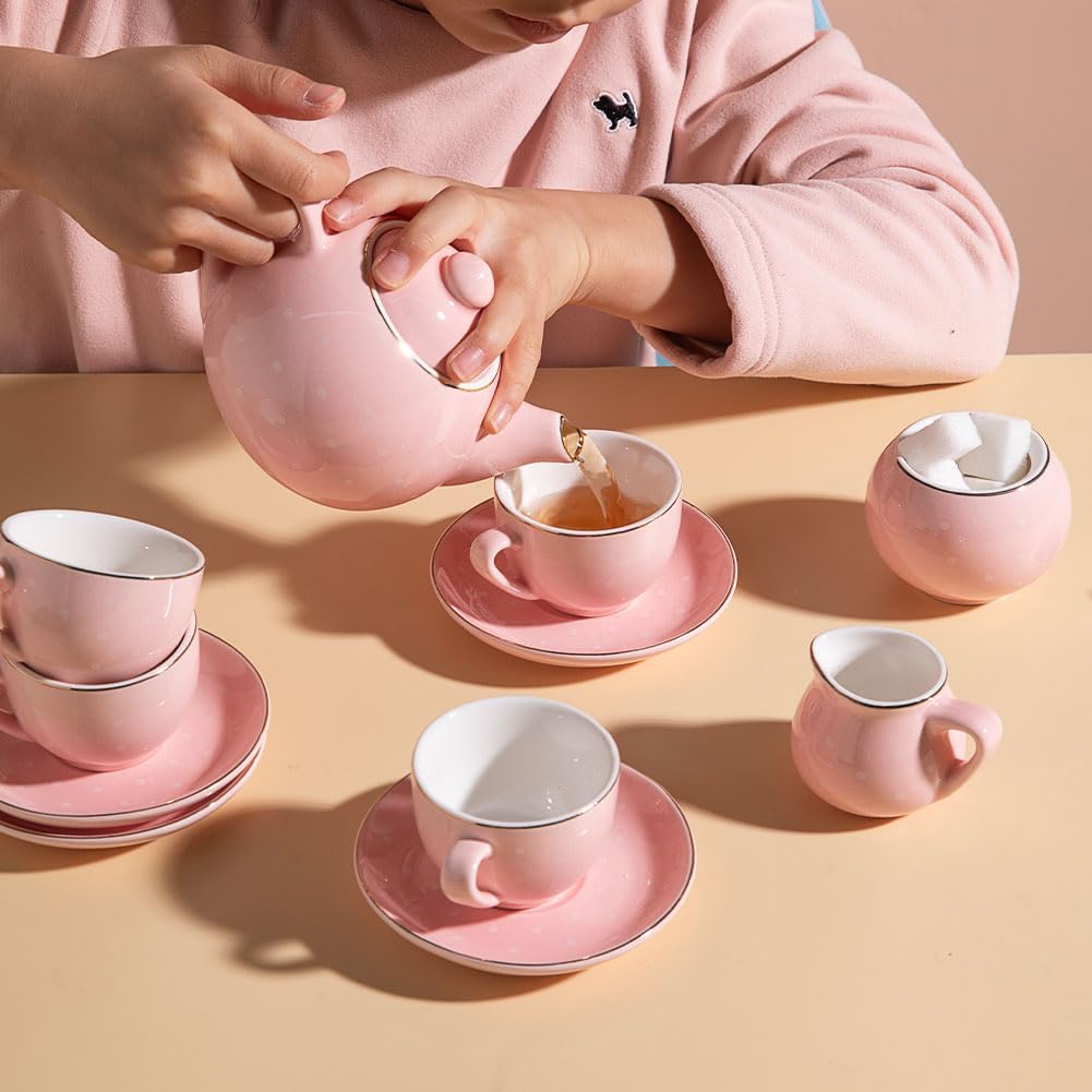 Sweejar porcelain tea set for little girls in pumpkin shape with teapot, cups and saucers - view 27