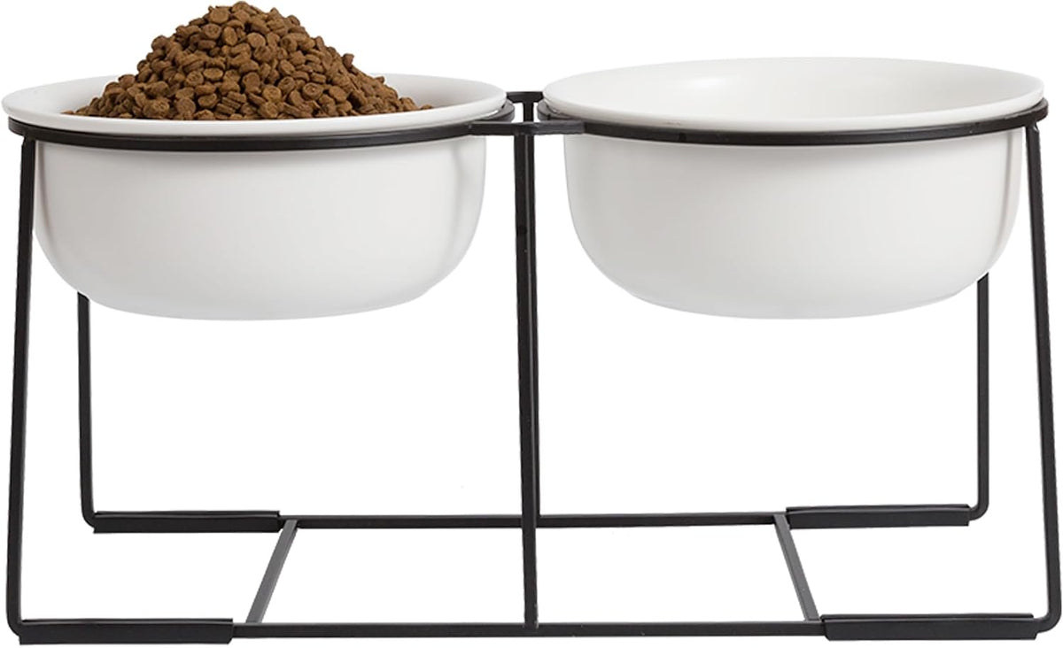 Ceramic Elevated Dog Bowls with Stand - Matte White / XL × 2