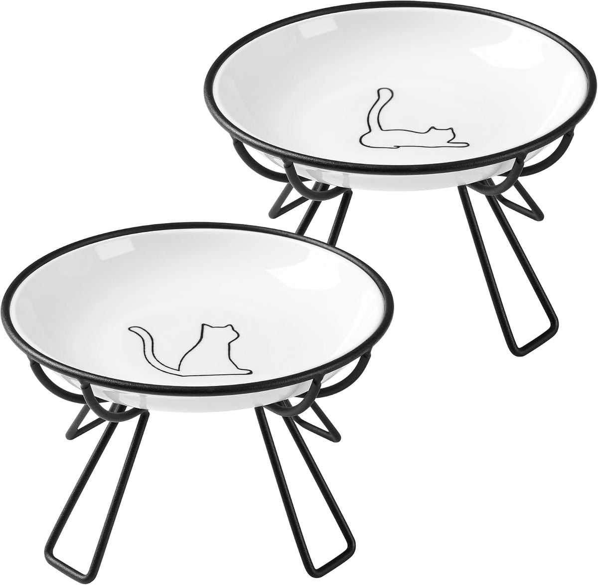 Ceramic Cat Bowls, Raised, Whisker Friendly - raised dish,2 pack / line cat