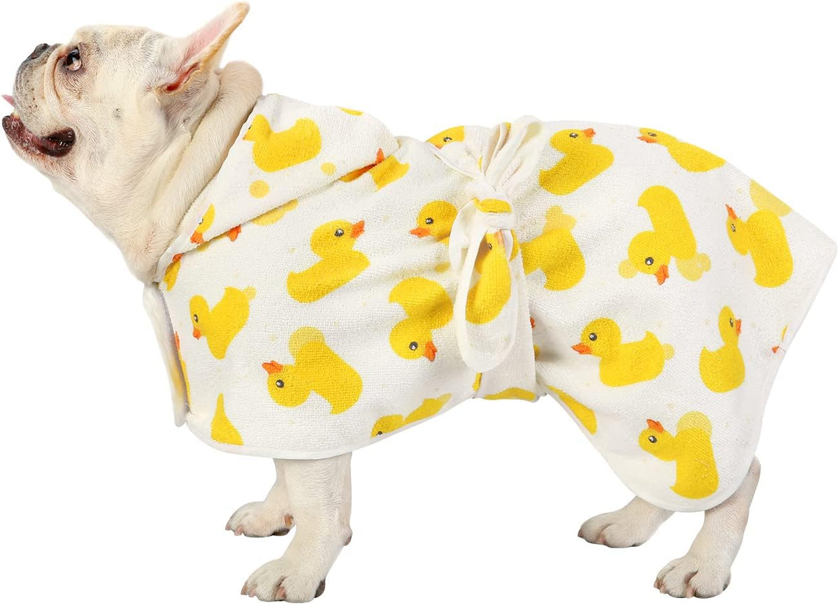 HDE Hooded Dog Bathrobe Quick Dry Towel Wrap for After Bath White - Medium / White Rubber Ducks - image 3