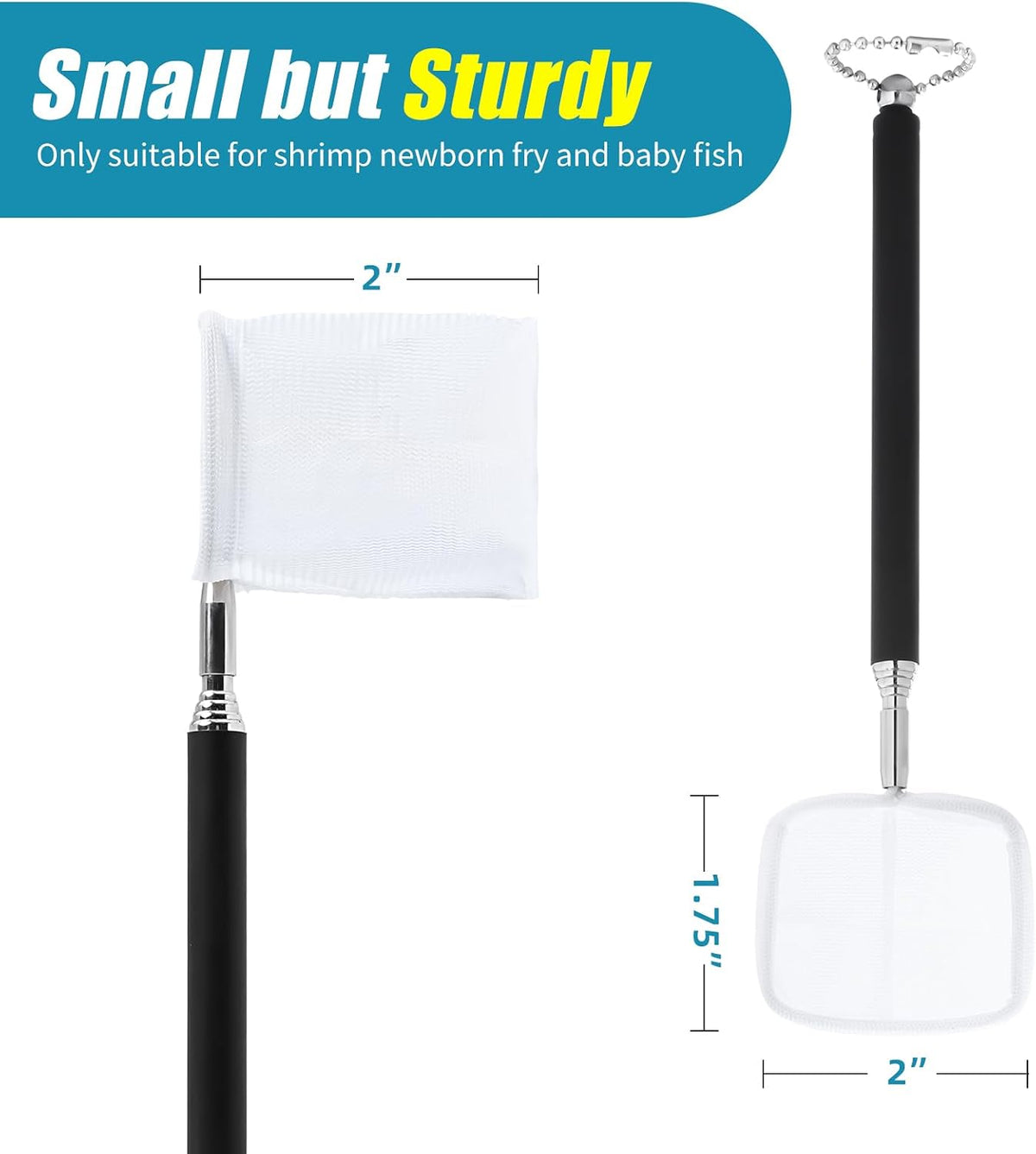 AQUANEAT Small Fish Tank Shrimp Net - Square / 2 Inch (Pack of 2) - image 2
