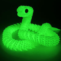 24in 3D Printed Snake Toys, Flexible 3D Printed Animal - Night Light Green / 24in