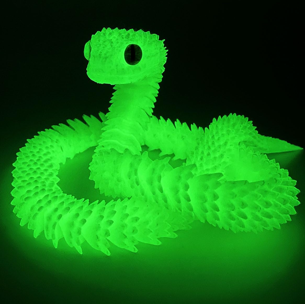 24in 3D Printed Snake Toys, Flexible 3D Printed Animal - Night Light Green / 24in