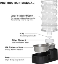 Sfozstra Lagre Gravity Dispenser for Dogs: 8L Black Automatic Stainless Steel Water Bowl Waterer - Great for Family Homes and Outdoor Activities