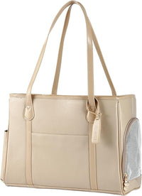 Stylish Dog Purse Carrier, Leather Pet Carrier Bag for Small Dogs Cats Puppy, Airline Approved Soft-Sided Carrier Ivory