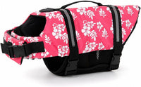 Dog Life Jacket Adjustable Dog Lifevest Swimsuit Safety Vest Apparel - A-Pink Flower / XXL:37-48 inch(Ribcage Girth)