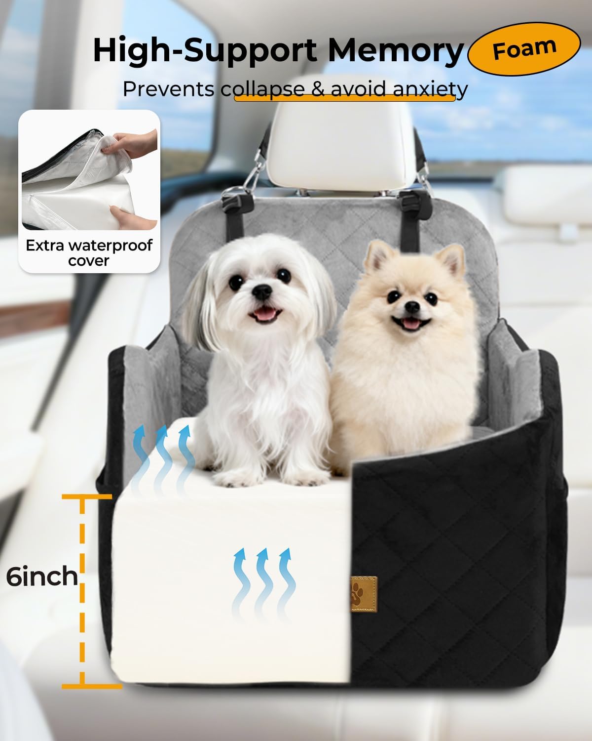 Dog Car Seats for Small Dogs Up to 35 lbs - Black-Grey - image 3