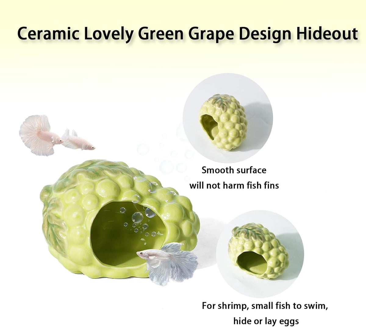 Pink Aquarium Decor Ceramic Cute Strawberry Betta Fish Tank Cave – Essentials for Fish - Grape-green / Grape - image 4