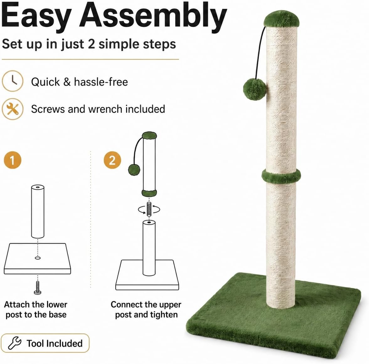 Dimaka Tall Cat Scratching Post Tree Scratcher with Sisal Rope - Green / 34 inches for Large Cats - image 4