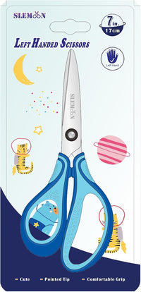 SLEMOON 7 inch left handed student scissors with blue cushioned handles