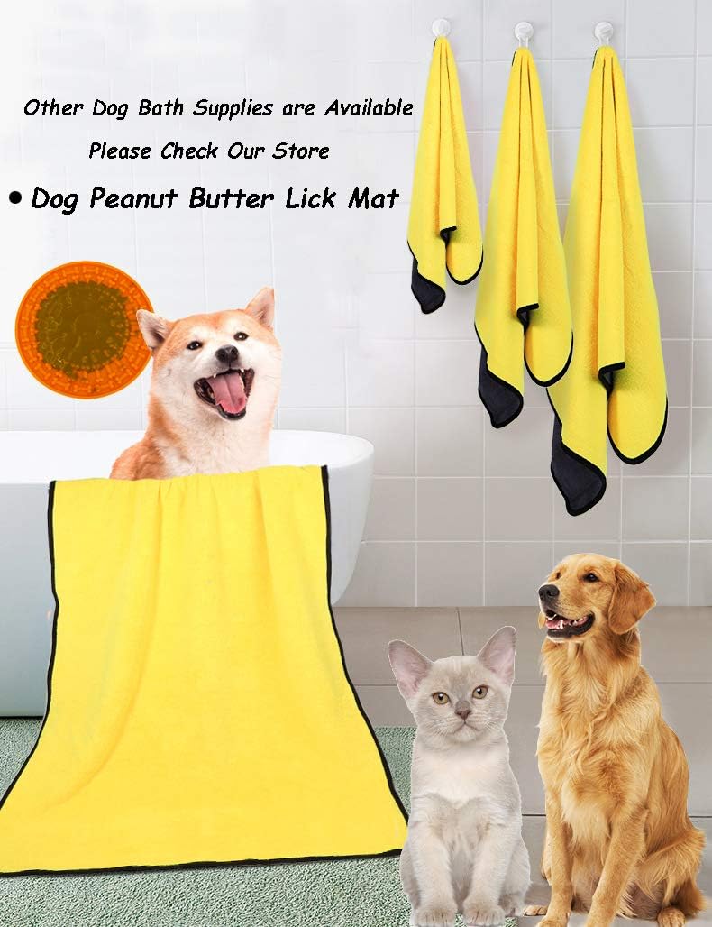 Dog Bath Towel - Super Absorbent Microfiber Dog Towel for Small Dogs and Cats, Yellow & Grey 11.8" - Large - image 4