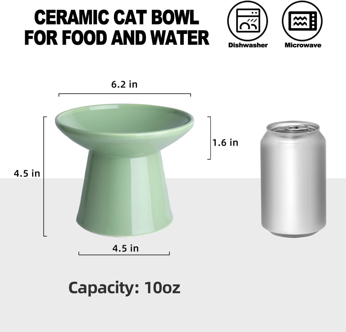 Ceramic Elevated Cat Food Bowls, 6.2" Wide - Green / 1 Pack - image 2