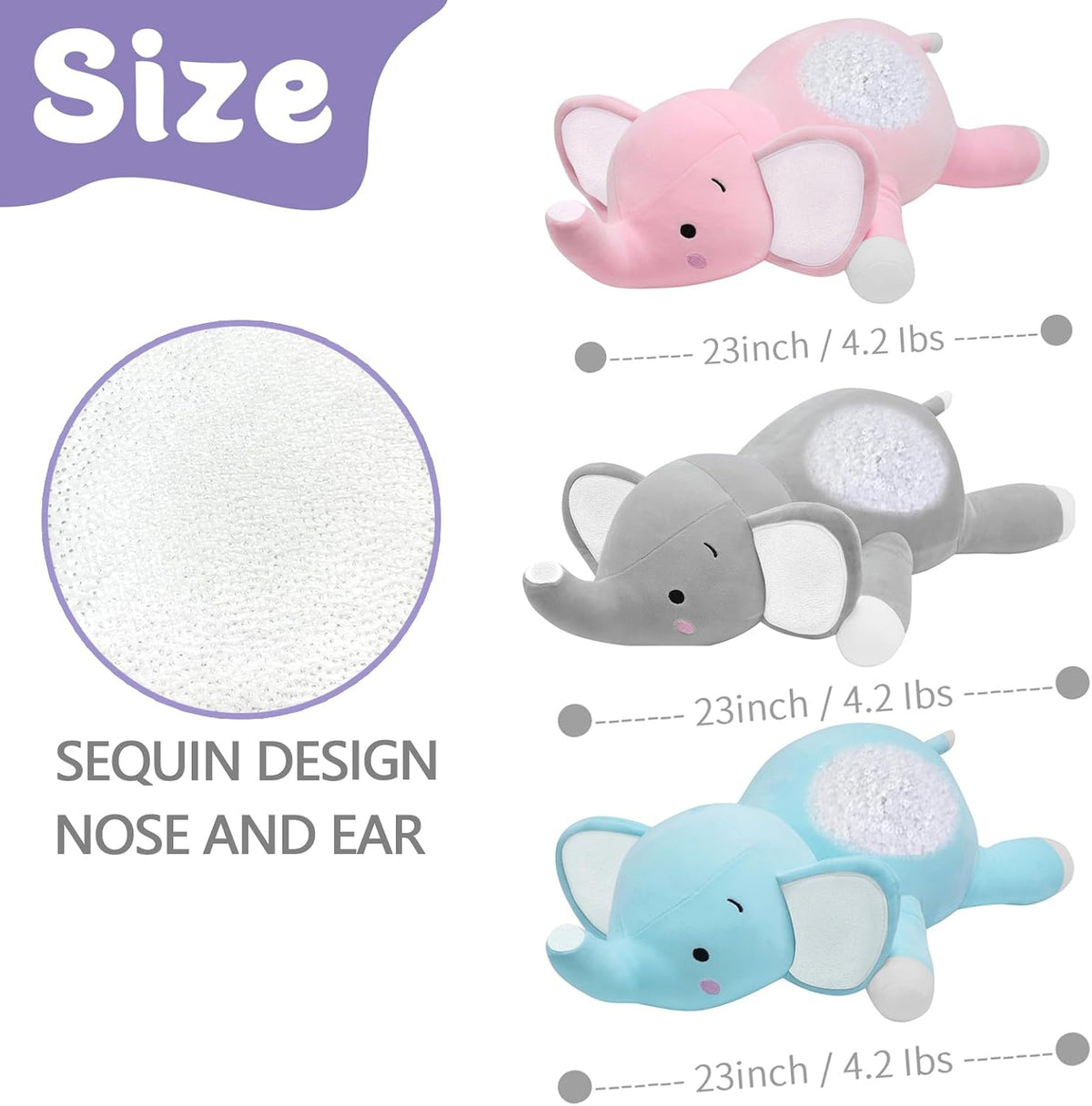 CSVBTRF Weighted Stuffed Animals - Grey Elephant - image 2