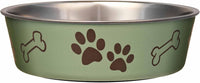 Loving Pets Bella Dog Bowls, Stainless Steel Dog & Cat Bowls - Artichoke / Large (35-65lbs)