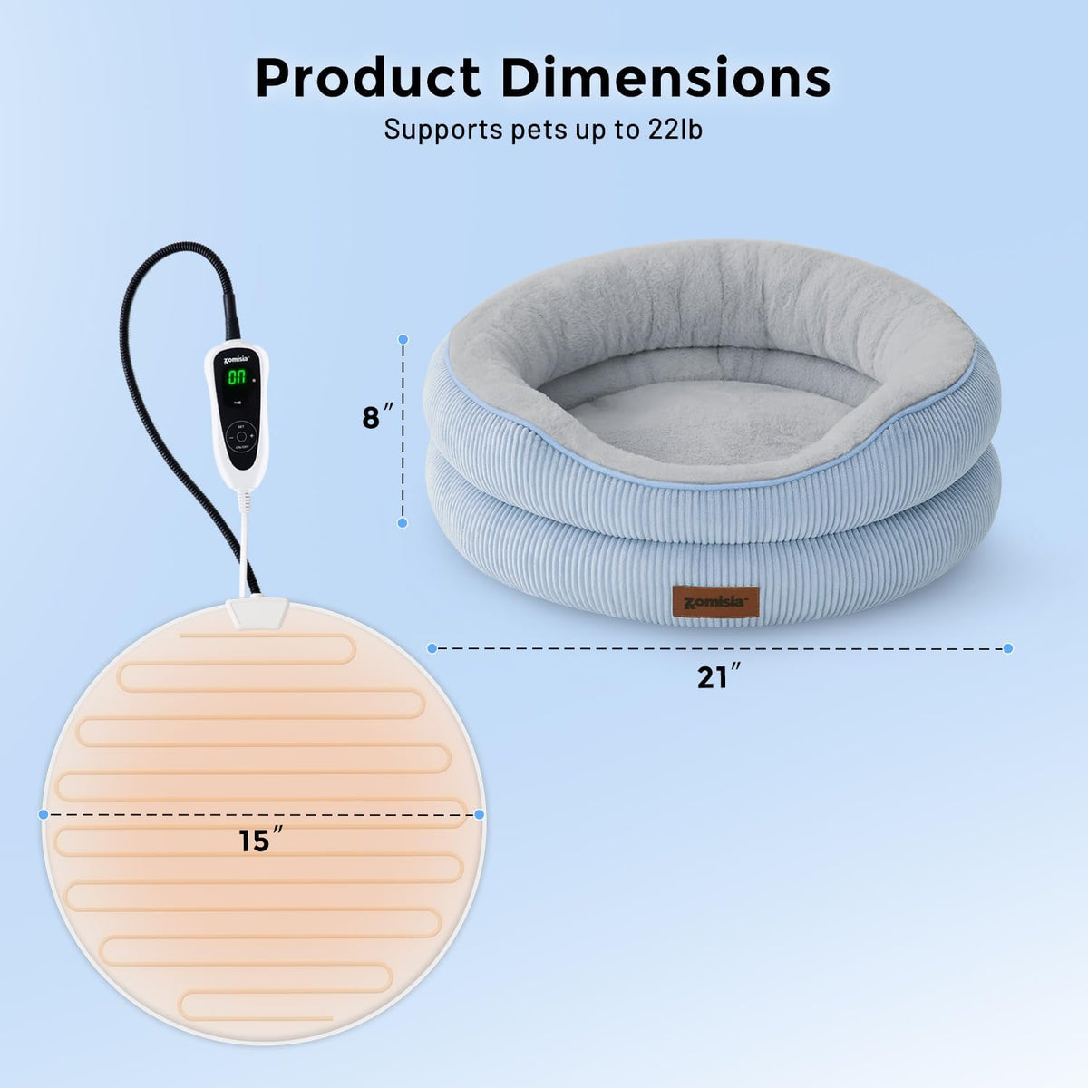 ZOMISlA Heated Cat Bed for Indoor Cats - 21 x 21 x 8 in / Grey - image 3