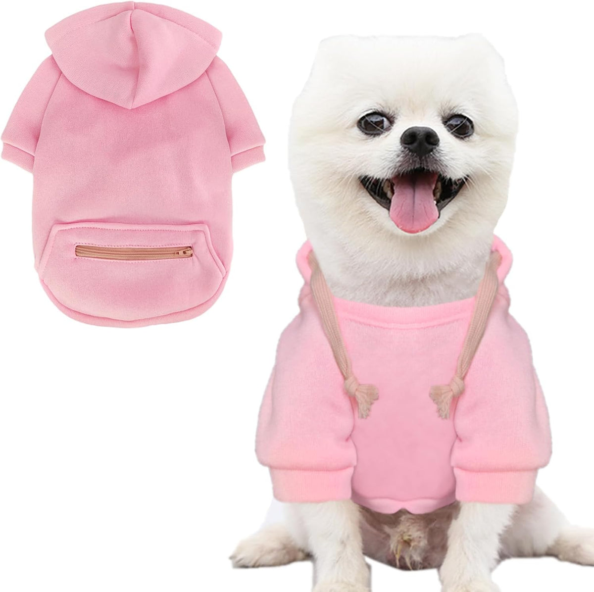 Dog Hoodies for Small Dogs with Zipper Pocket - Pink2 / X-Small