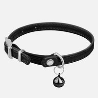 CollarDirect Leather Cat Collar with Bell - Kitten Small and Big Cat Collar for Boy Cats, Girl Cats with Safety Elastic Strap (Neck Fit 6"-7", Black)