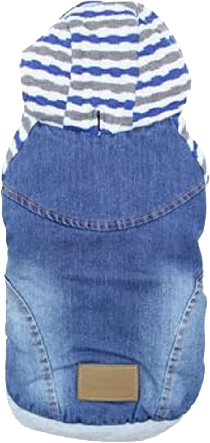 Parisian Pet Basic Dog Hoodie - Lightweight Denim Striped Sweatshirt - Pullover with Leash Hole and Pockets - Blue Cotton Dog Clothes - 2XL