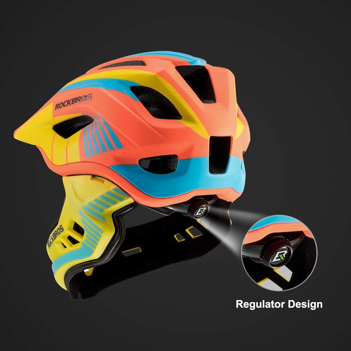 ROCKBROS Kids Full Face Bike Helmet Lightweight Detachable MTB Helmet – Fun for Kids & Family - Orange Yellow / Small - image 4