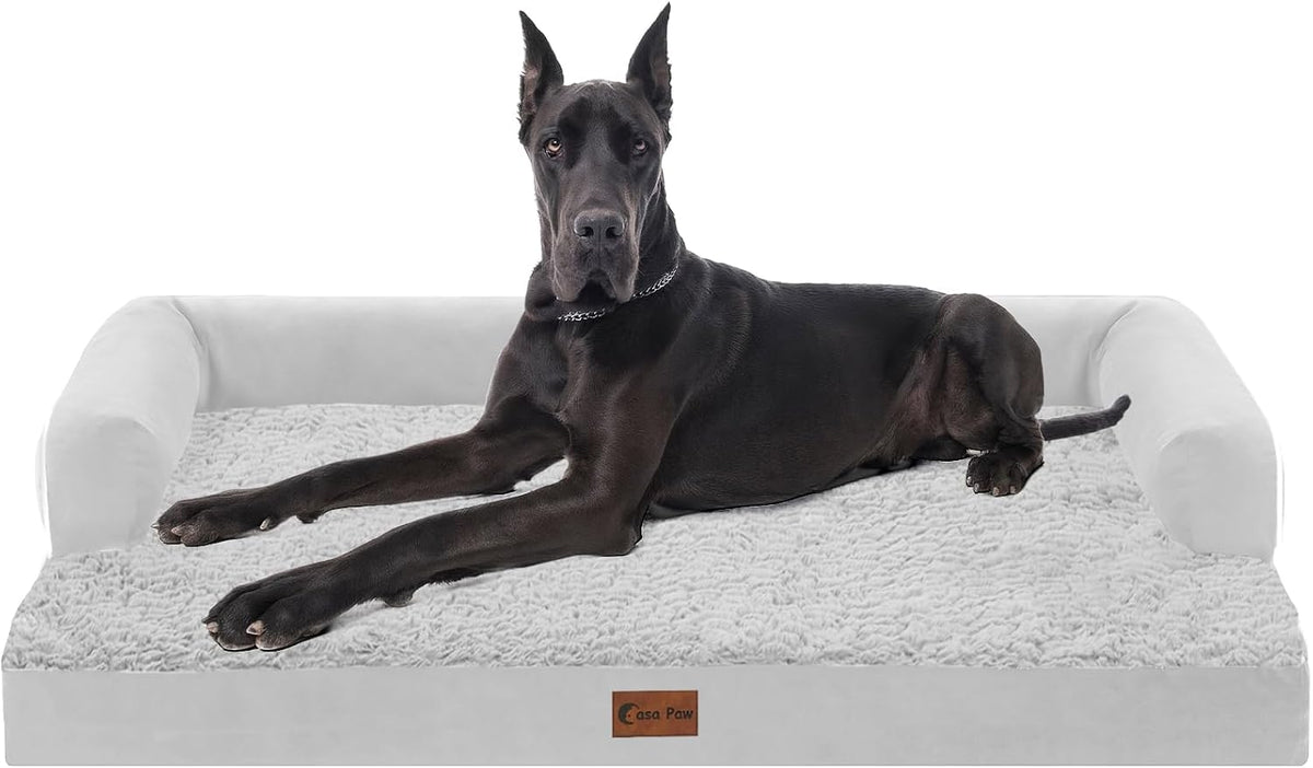 Orthopedic Washable Dog Bed for Extra Large Dogs - Grey White / 53.0"L x 42.0"W x 8.0"Th