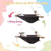 Tislly indoor outdoor baby swing in grey cotton with beech wood frame and 5-point belt - view 11