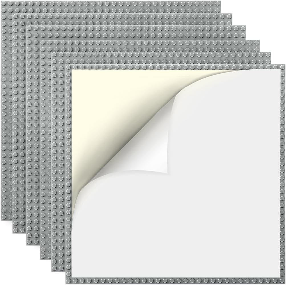 Lekebaby 6 Pack Classic Baseplates 10" x 10" - Grey (Peel & Stick) / Peel & Stick