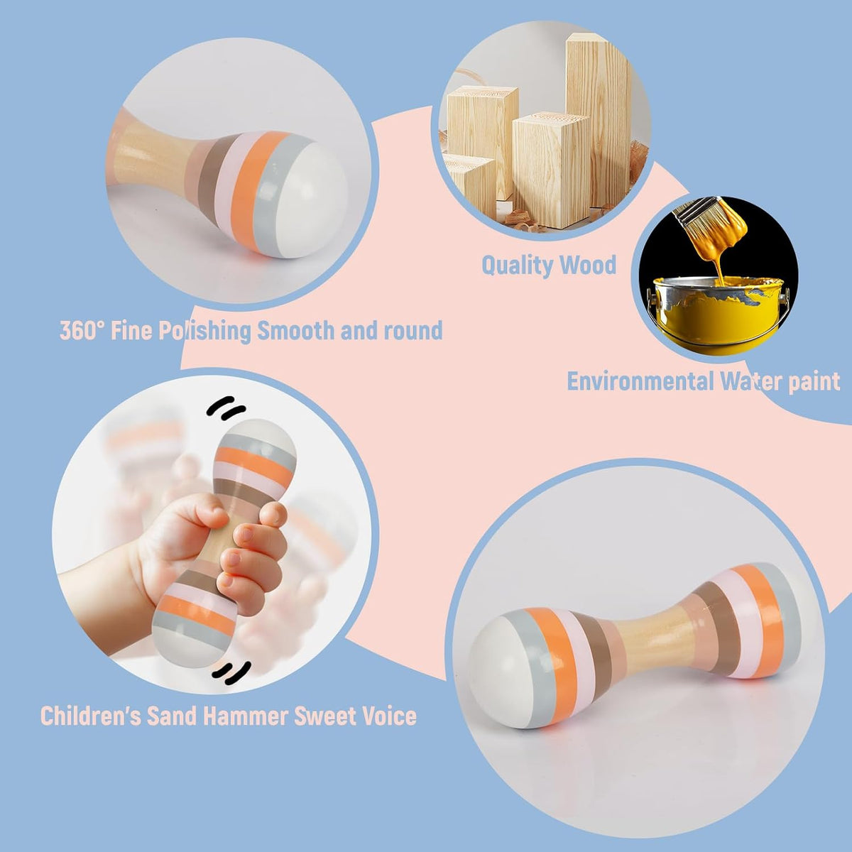 WoodenEdu toddler maracas, hand-painted wooden rumba shakers for kids - view 3