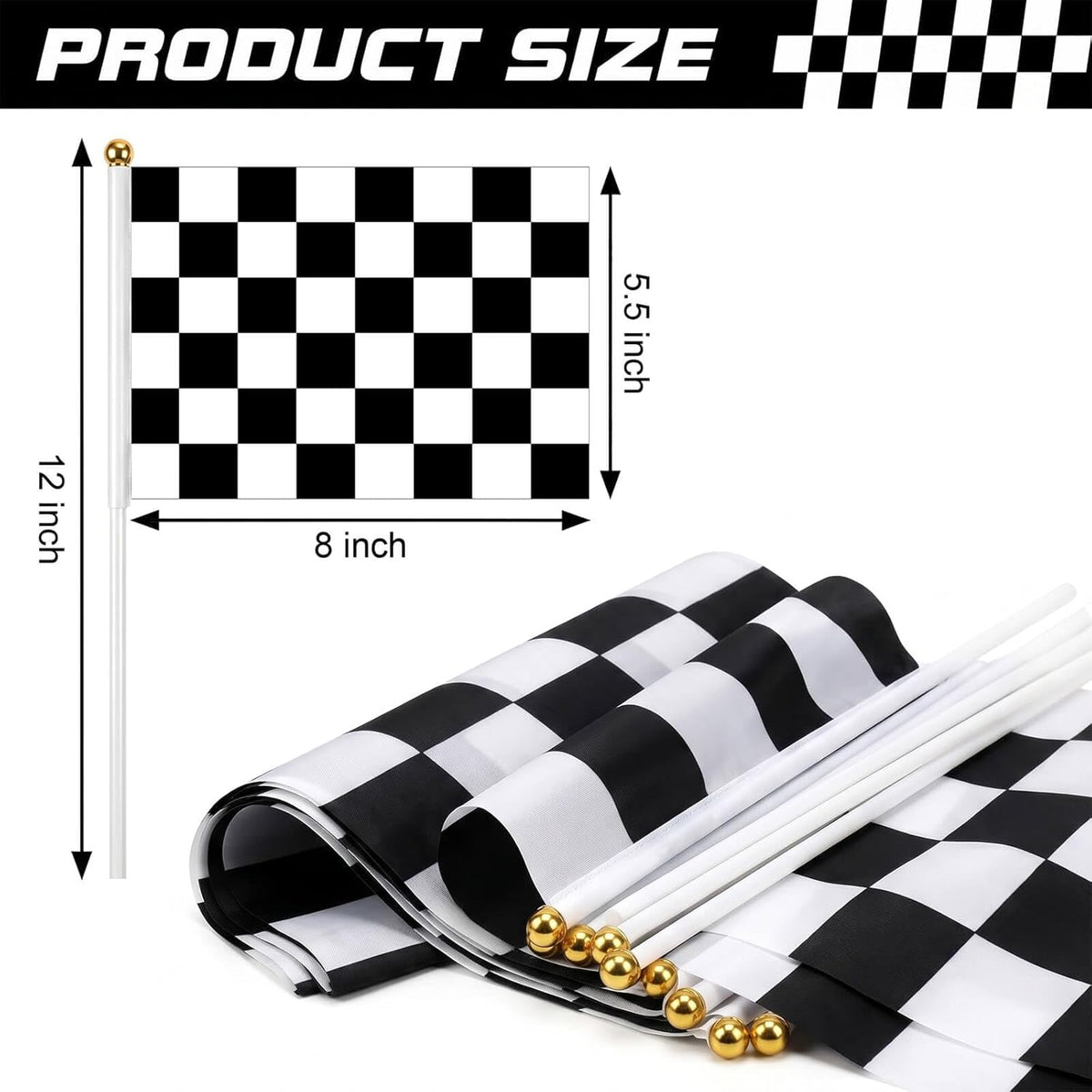 Piokio 20 Pack 8"x5.5" Black and White Checkered Racing Stick Flag - image 2