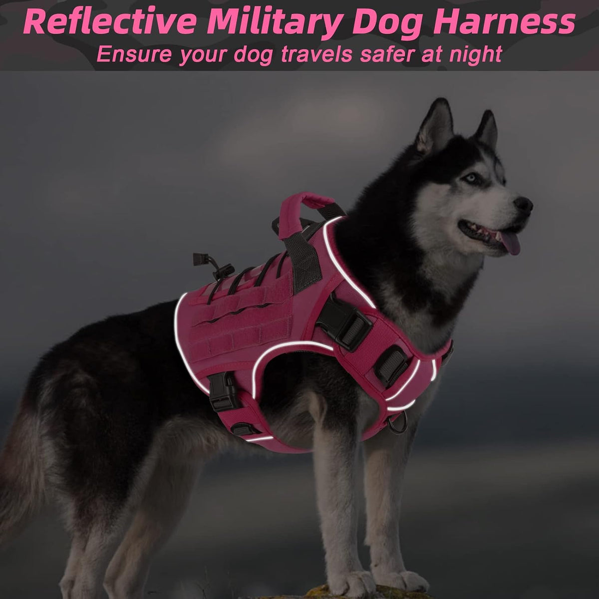 Tactical Dog Harness for Large Dogs - Pink / XX-Large: 110-160 lbs (Chest:36-43",Neck:26-37") - image 3