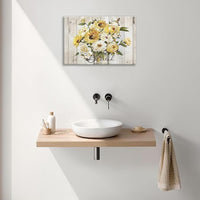 Sunflower Bathroom Pictures Wall Art, Simple Blessed Floral Bathroom Wall Decor, Flower Framed Painting Canvas Artwork for Bedroom Living Room Decorations 24"L x 16"W