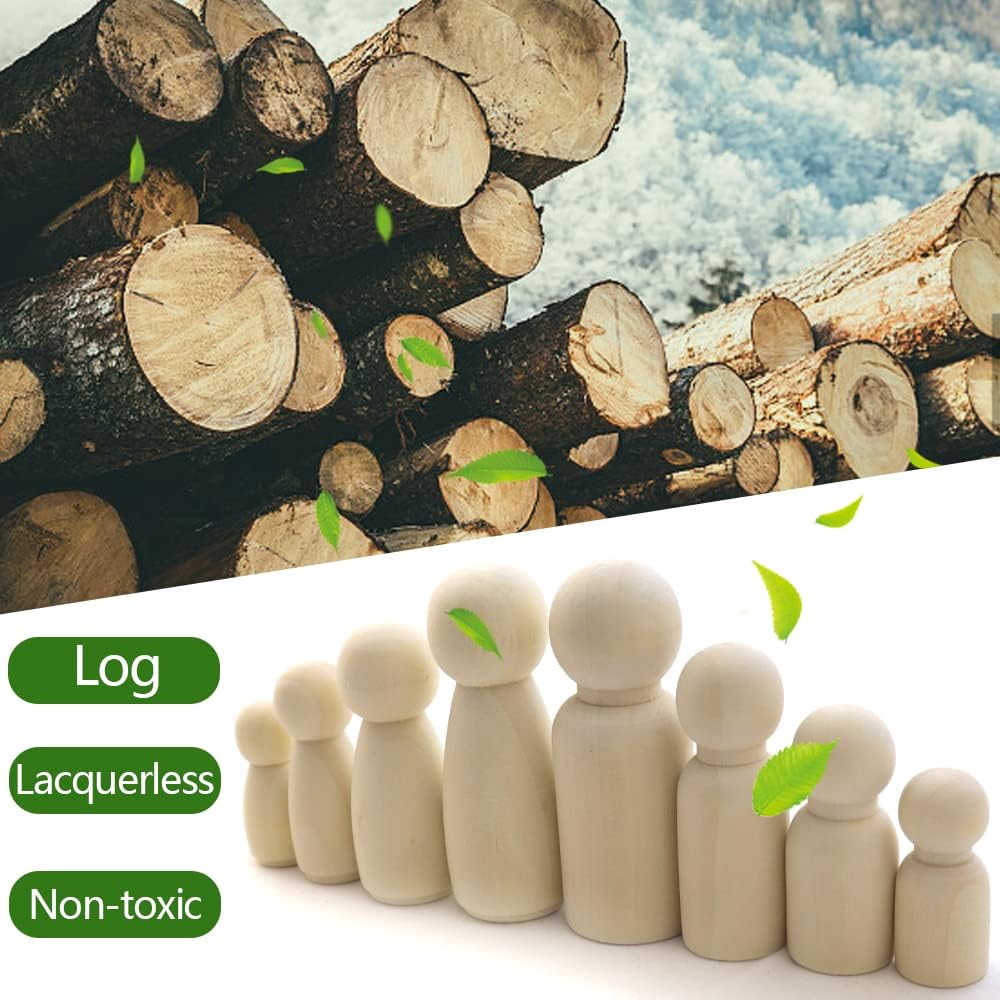 NODG 50 unfinished wooden peg dolls in four sizes, boy and girl shapes, with storage box - view 3