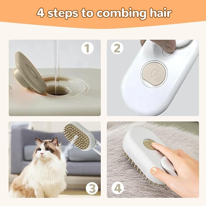 Cat Steam Brush 2025 New Pet Steam Groomer Comb, Painless Grooming Massage, 3 In 1 Water Brush for Cats Dogs (Khaki)