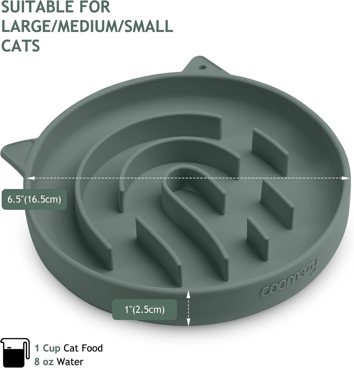 Coomazy Slow Feeder Cat Bowl Silicone Pet Puzzle Feeder for Slow - Green / 1 Cup - image 3