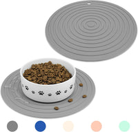 Pet Food Mat for Dog and Cat Placemat 2 Pcs - 9.5"L x 9.5"W / Grey