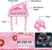 Losbenco kids piano keyboard toy with 31 keys, microphone and stool in pink - view 8