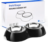 Stainless Steel Dog Bowls Set – Dual Non-Slip Pet Dishes with 2 Small (1 Cup*2) Bowls & Durable Resin Stand – Food & Water Feeder for Puppies, Cats, and Medium Dogs – Black